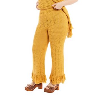 June & Vie Women's Plus Size Fringe Trim Pointelle Knit Pant