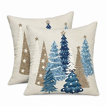 Set of 2 Xmas Tree Decorative Throw Pillow Covers Winter Home Couch Decor Christmas