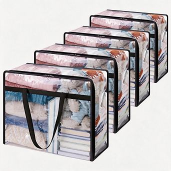 45L Clear Clothes Storage Bags,Plastic Foldable Blanket Storage Bag