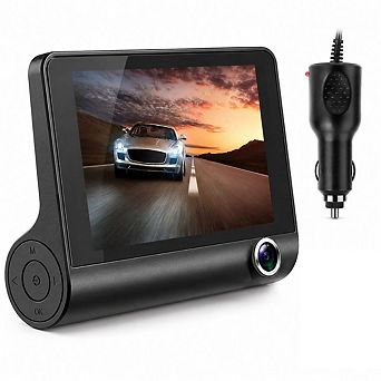 1296P 3-Lens Car Dash Camera with 4-Inch Screen and Loop Recording