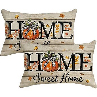 Fall Home Pumpkin Throw Pillow Covers, Farmhouse Cushion Cases Set of 2