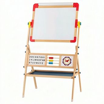Costway 3-in-1 Wooden Art Easel for Kids Double Sided Easel with Drawing Paper Roll