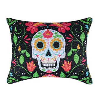 Day of the Dead Microfiber Face Cotton Back Pillow Sham Standard 20x26 Multicolor
