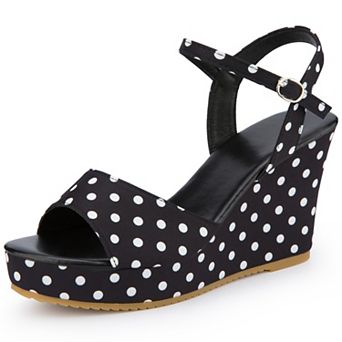 Women's Polka Dot Ankle Strap Wedge Sandals