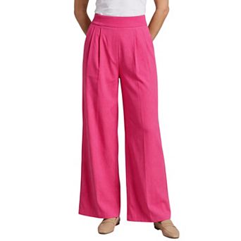 Women's Hight Waist Zip Fly Pleated Wide Leg Long Pants with Pockets