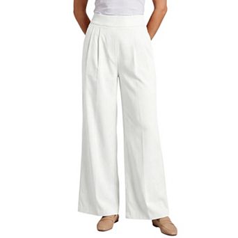 Women's Hight Waist Zip Fly Pleated Wide Leg Long Pants with Pockets