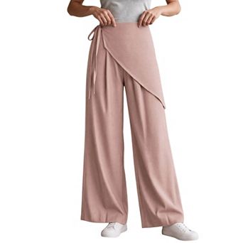 Women's Irregular High Waist Asymmetrical Lace Up Button Down Elastic Waist Long Wide Leg Pants