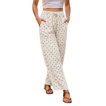 Women's Polka Dot Drawstring Casual Pants with Seam Pockets