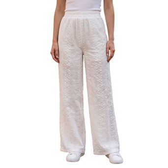 Women's Elastic High Waist Eyelet Embroidered Casual Long Pants