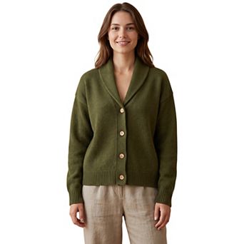 Women's Shawl Collar Button Down Long Sleeve Knitted Cardigan