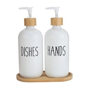 1Set Text‑Labeled Soap Dispenser Set With Matching Storage Tray