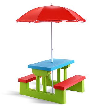 Costway Kids Picnic Table Set W/Removable Umbrella Indoor Outdoor Garden Patio