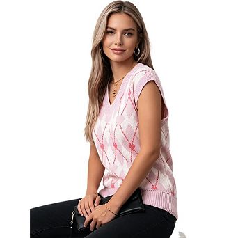 Women's Argyle Knit Vest with Heart Jacquard Pattern