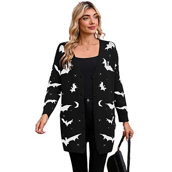 Women's Halloween Cardigan Sweaters Casual Soft Loose Long Sleeve Button Down Cardigan