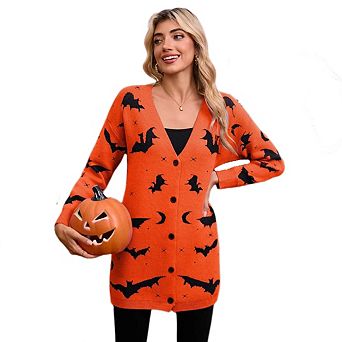 Women's Halloween Cardigan Sweaters Casual Soft Loose Long Sleeve Button Down Cardigan