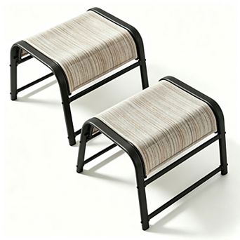 2 Pack Outdoor Ottomans, Textilene Fabric Foot Stools with Iron Frame, Assembly Required