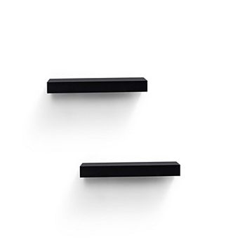 2 pc 15.75" Wood Floating Shelves with Built-in LED, Invisible Brackets for Home Storage & Decor