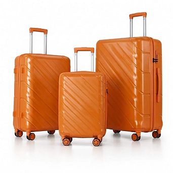 Luggage Set 3 pc Durable PP Scratch-Resistant Suitcase with Silent Wheels, TSA Lock, 20"/24"/28"