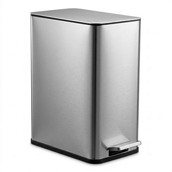 10L 2.6 Gallon Rectangular Step Trash Can, Stainless Steel Can 15 in x13.11 in x7.48 in w/ Foot Pedal