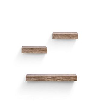 3 pc Wood Floating Shelves, 23.62 inch Wall Mount, Invisible Brackets for Home Storage & Decor