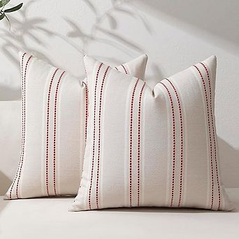 Christmas Pillow Covers, Linen Striped Throw Cushion Covers Set