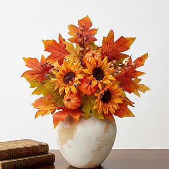 Artificial Fall Flowers with Sunflower & Pumpkin, Autumn Decor