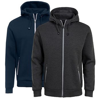 Blu Rock Men's Slim Fit Faux Shearling Fleece Lined Classic Tech Full Zip Hoodie -2 Pack