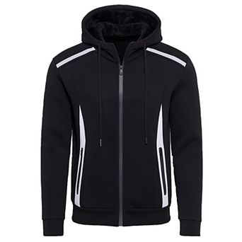 Blu Rock Men's Slim Fit Faux Shearling Fleece Lined Reflective Tech Full Zip Hoodie