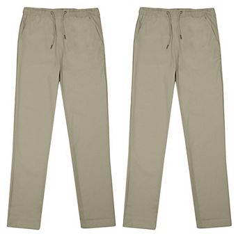 Galaxy By Harvic Boy's Cotton Stretch Pull On Uniform Pants With Elastic Waist-2 Pack