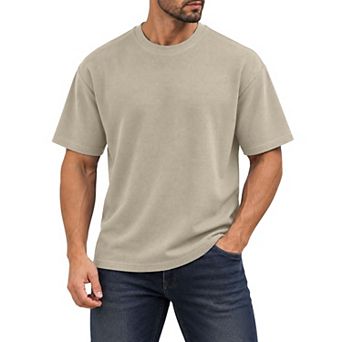 Blu Rock Men's Oversized Heavyweight Micro Waffle Knit Drop Shoulder Short Sleeve T-Shirt