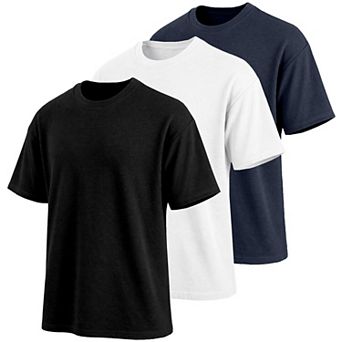 Blu Rock Men's Oversized Heavyweight Micro Waffle Knit Drop Shoulder Short Sleeve T-Shirt 3 pk