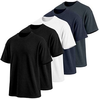 Blu Rock Men's Oversized Heavyweight Micro Waffle Knit Drop Shoulder Short Sleeve T-Shirt 5 pk
