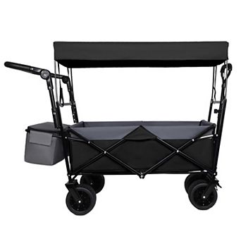 Trikiousd Folding Wagon Cart with Push Handle and Removable Canopy
