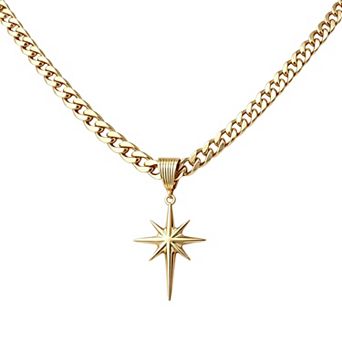 14k Gold Plated Chunky Curb Chain North Star Pendant Necklace