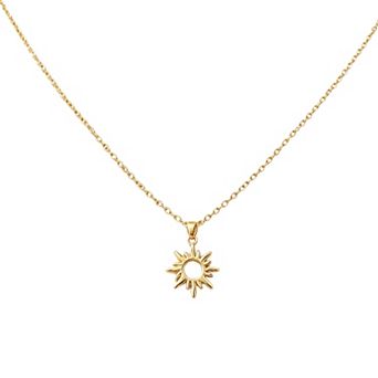 14k Gold Plated Minimalist Open Sunburst Pendant Chain Necklace