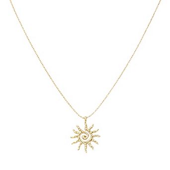 14k Gold Plated Textured Spiral Sun Pendant Chain Necklace