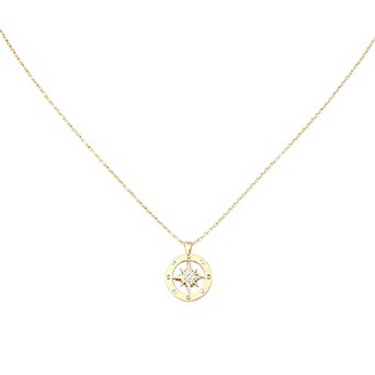 14k Gold Plated Cubic Zirconia Compass Star Medallion Pendant Necklace