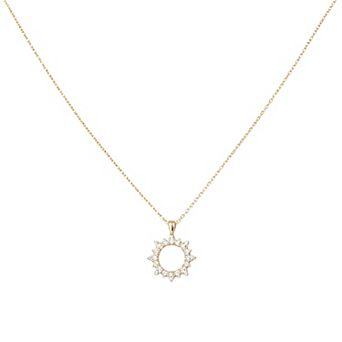 14k Gold Plated Cubic Zirconia Halo Sun Pendant Chain Necklace
