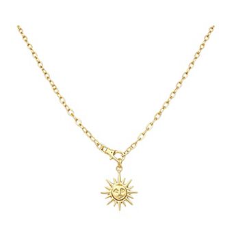 14k Gold Plated Oval Link Chain Celestial Sun Face Pendant Necklace
