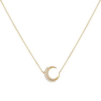 14k Gold Plated Cubic Zirconia Crescent Moon Station Necklace