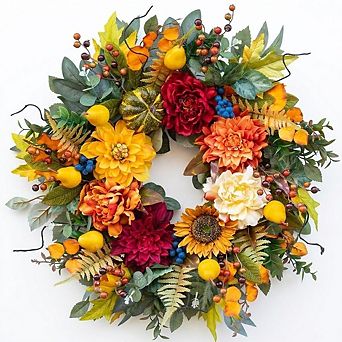 4-Inch Harvest Fall Wreath for Front Door, Porch & Entryway