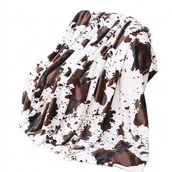 Brown White Fleece Throw Blanket, 50"x60", Soft & Cozy for Couch or Bed