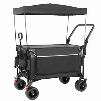 Trikiousd Multi-Functional Push-Pull Folding Wagon Cart with Rotating Handle & Canopy