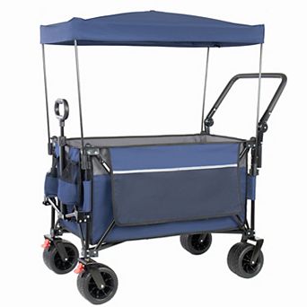 Trikiousd Multi-Functional Push-Pull Folding Wagon Cart with Rotating Handle & Canopy