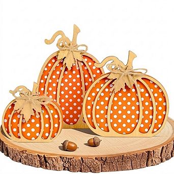 3 pc Handmade Wooden Pumpkin Fall & Thanksgiving Decor, 4-8 Inch