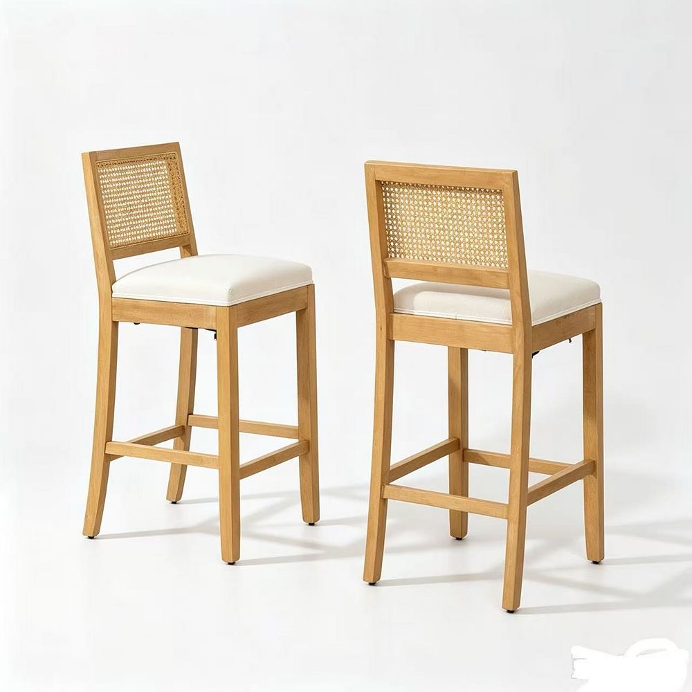 Pnronnc Solid Wood Bar Stool Linen Bar Chairs Kitchen Island Stools ...