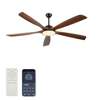 Trikiousd 72 inch Large Outdoor Ceiling Fan with Lights, Remote, 5 Reversible Wooden Blades