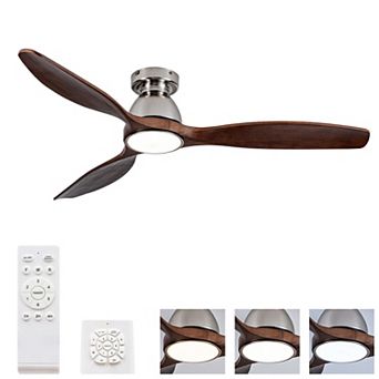 Trikiousd 52 Inch Flush Mount Solid Wood Ceiling Fan with Light, Wall Switch, Remote Control