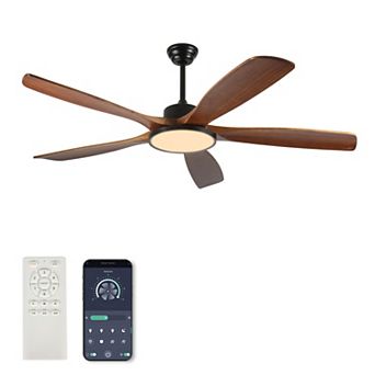 Trikiousd 62 Inch Lage Ceiling Fans with Light and Remote Control, 5 Reversible Wooden Blades