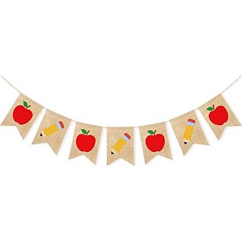 Burlap Apple & Pencil Banner, Back to School Classroom Garland Decoration